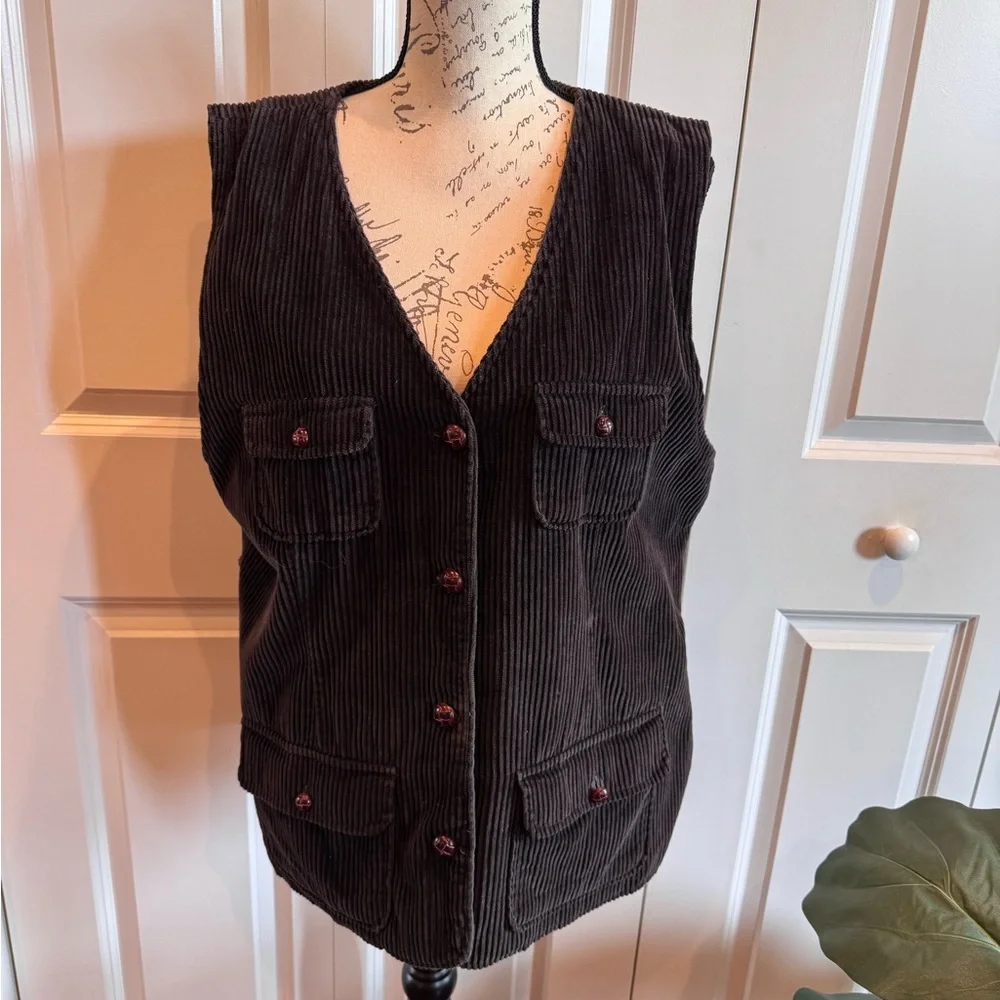 Vintage look Corduroy Vest Large Brown Retro 90s Utility Vest academic